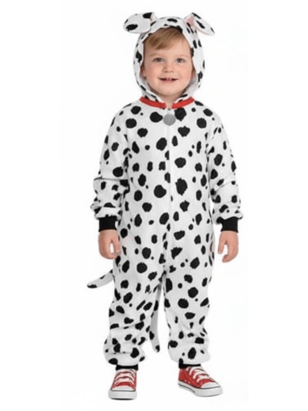 Dalmatian Kids Costume - White & Black Hooded Toddler Onesie